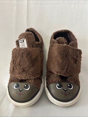 Converse All Star Toddler Brown Plush Puppy Slip-On Velcro Sneakers Size 7